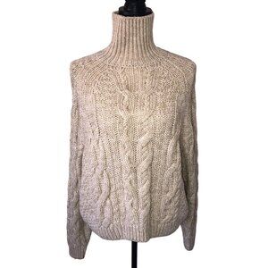 H&M Womens Size S Sweater Turtleneck Wool Blend Beige Oatmeal Long Sleeve Cozy